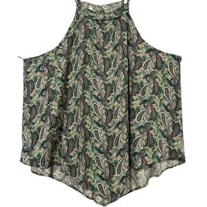 Maurices Paisley Green Purple Y2K Tank Top Asymmetrical Smock detail Sz L